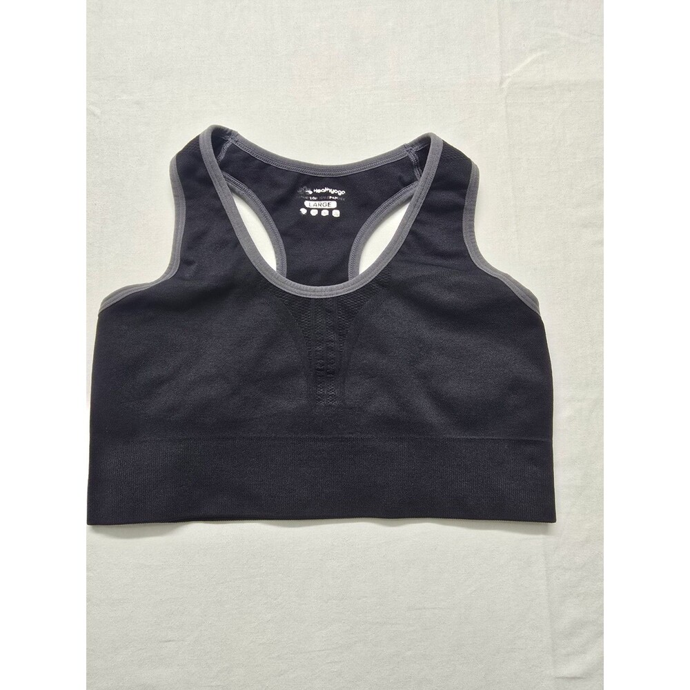 Health Yoga Bra Activewear Sports Razor Back Black & Grey No Padding L